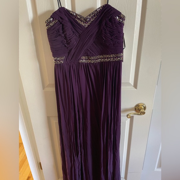 DECODE 1.8 ~ Purple Mesh Gold Beads Sweetheart Strapless Gown 10 NWT - Picture 3 of 9